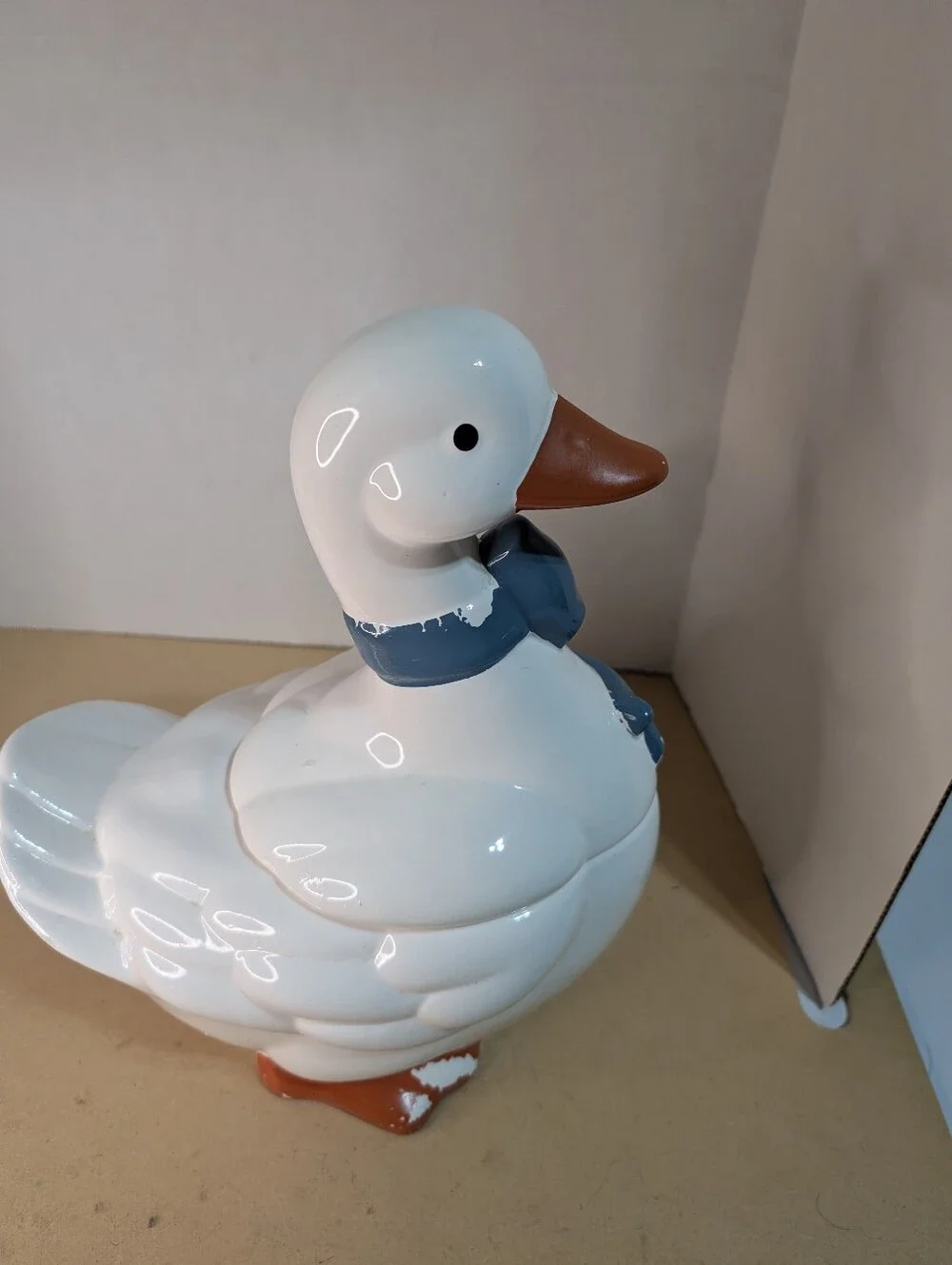 Goose Cookie Jar Blue Bow VTG Grandma Core Cottage Decor 80s Kitchen Ceramic